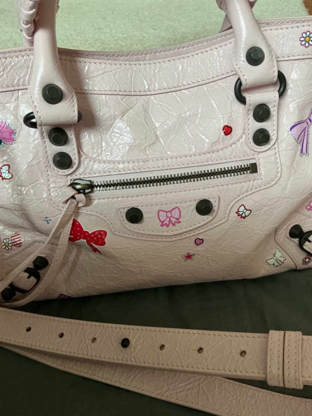 GORGEOUS BALENCIAGA LE CITY SMALL PINK STICKERS SATCHEL CROSSBODY BAG - Picture 5 of 16